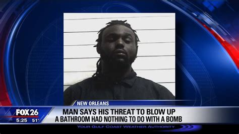 "Man says his threat to blow up a bathroom had nothing to do with a bomb"