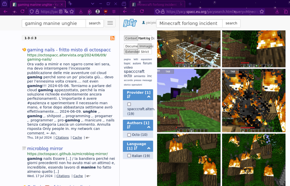 Risultati di una ricerca testuale per "gaming manine unghie" e una ad immagini per "Minecraft forlong incident"