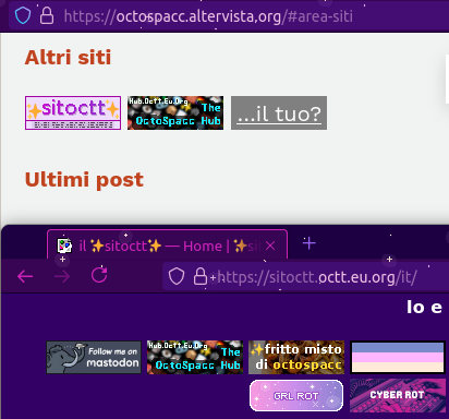 Schermata di due finestre del browser su entrambi i siti mostrando la piccola parte di pagina con i bottoni interessati