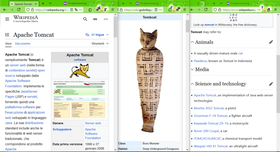 https://it.wikipedia.org/wiki/Apache_Tomcat - https://wiki.godvillegame.com/Tombcat - https://en.wikipedia.org/wiki/Tomcat