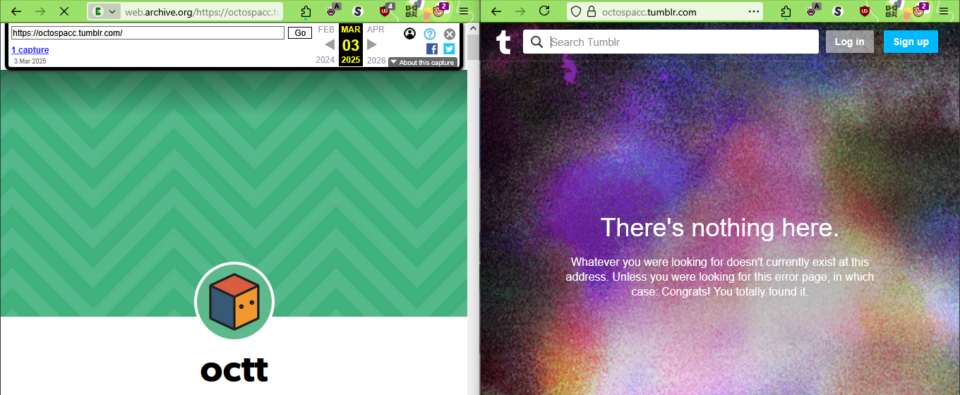 octospacc.tumblr.com su Internet Archive VS live