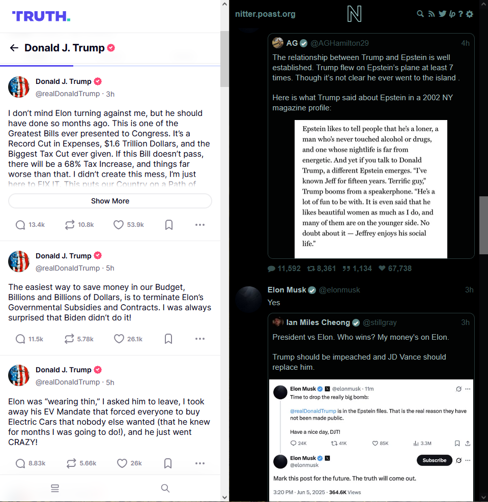 Ultimi post da Donald Trump su Truth Social ed Elon Musk su X sull'argomento.