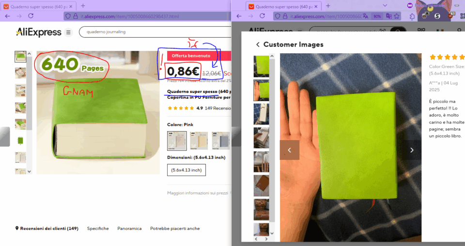 Da AliExpress:
Quaderno super spesso (640 pagine) A6 Creativity Cancelleria Quaderni vuoti Copertina in PU Forniture per ufficio scolastico (schizzi e graffiti)
0,86 euro offerta di benvenuto
12,06 euro

Recensione di A***a | 04 Lug 2025:
È piccolo ma perfetto! !! Lo adoro, è molto carino e ha molte pagine; sembra un piccolo libro.