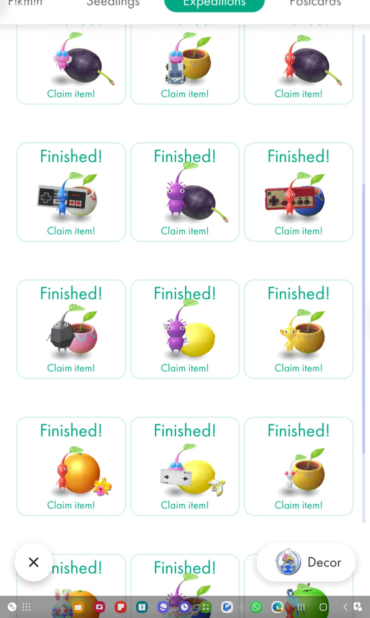 Schermata missioni dei Pikmin, così tanti Finished che riempiono lo schermo (15+)