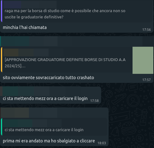 Chat nel gruppo della classe riguardo il sito bloccato