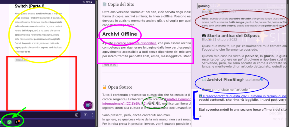 Piastrellamento di 3 screenshot che mostra i problemi descritti: home del sito, schermata ricerca, pagina blog.