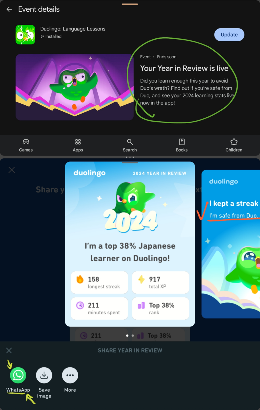 Schermata duolingo 2024 year in review