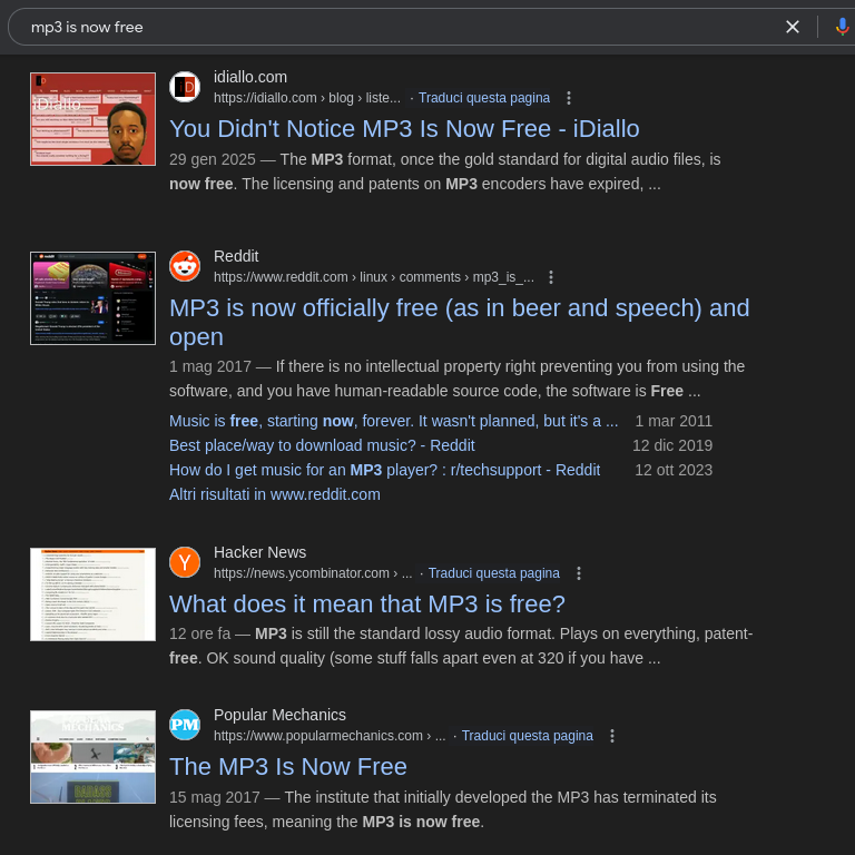Google Search "mp3 is now free"