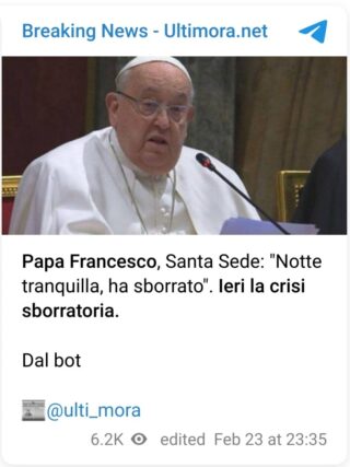 
Breaking News - Ultimora.net
telegram

Papa Francesco, Santa Sede: "Notte tranquilla, ha sborrato". Ieri la crisi sborratoria.

Dal bot

📰@ulti_mora