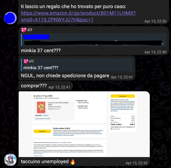 [...], [13/04/2025 22:36]
ti lascio un regalo che ho trovato per puro caso:
https://www.amazon.it/gp/product/B01M11LHMX?smid=A11IL2PNWYJU7H&psc=1

💖💣, [13/04/2025 22:40]
minkia 37 cent???

💖💣, [13/04/2025 22:41]
NGUL, non chiede spedizione da pagare

💖💣, [13/04/2025 22:41]
comprar???

💖💣, [13/04/2025 22:42]
taccuino unemployed 🔥
