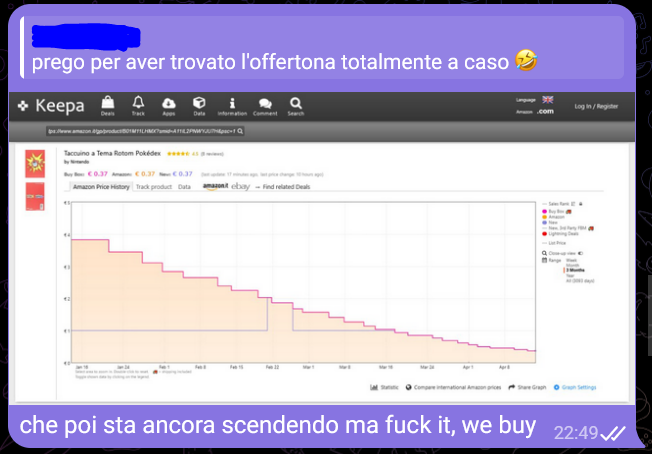 >> prego per aver trovato l'offertona totalmente a caso 🤣
> che poi sta ancora scendendo ma fuck it, we buy
