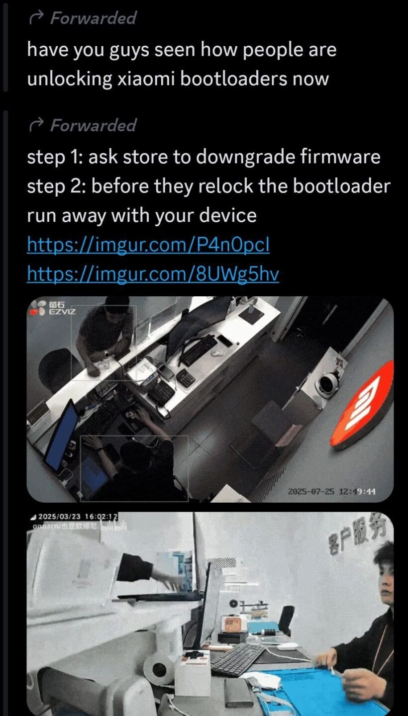 have you guys seen how people are unlocking xiaomi bootloaders now

step 1: ask store to downgrade firmware

step 2: before they relock the bootloader run away with your device

https://imgur.com/P4n0pcI

https://imgur.com/8UWg5hv
